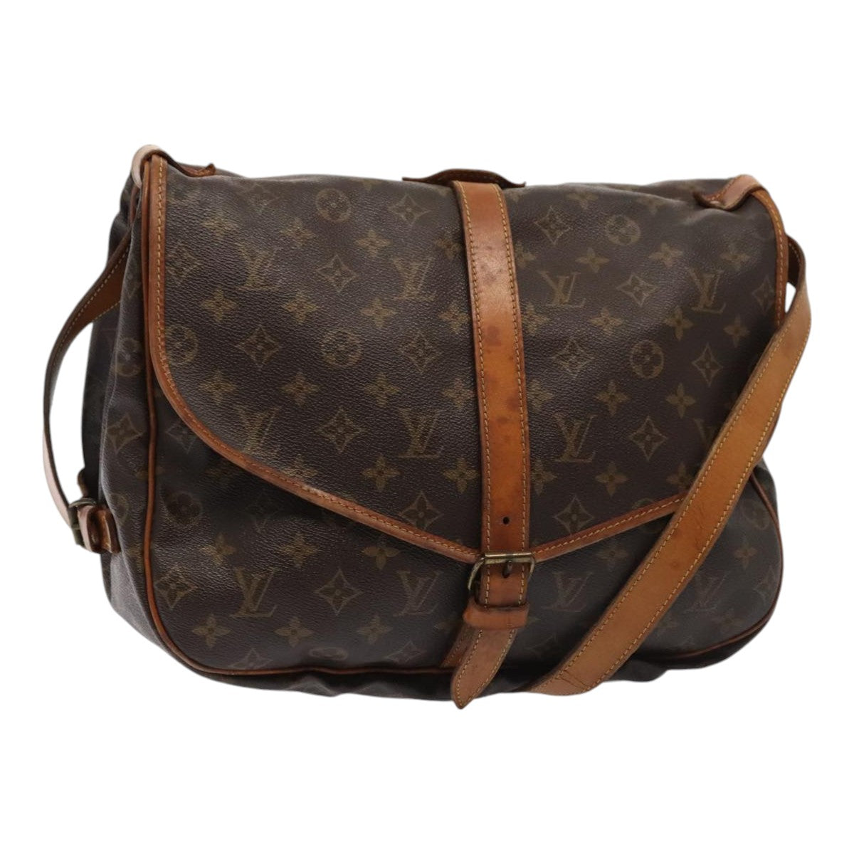 Louis Vuitton Saumur 35, Brown, Canvas, shoulder