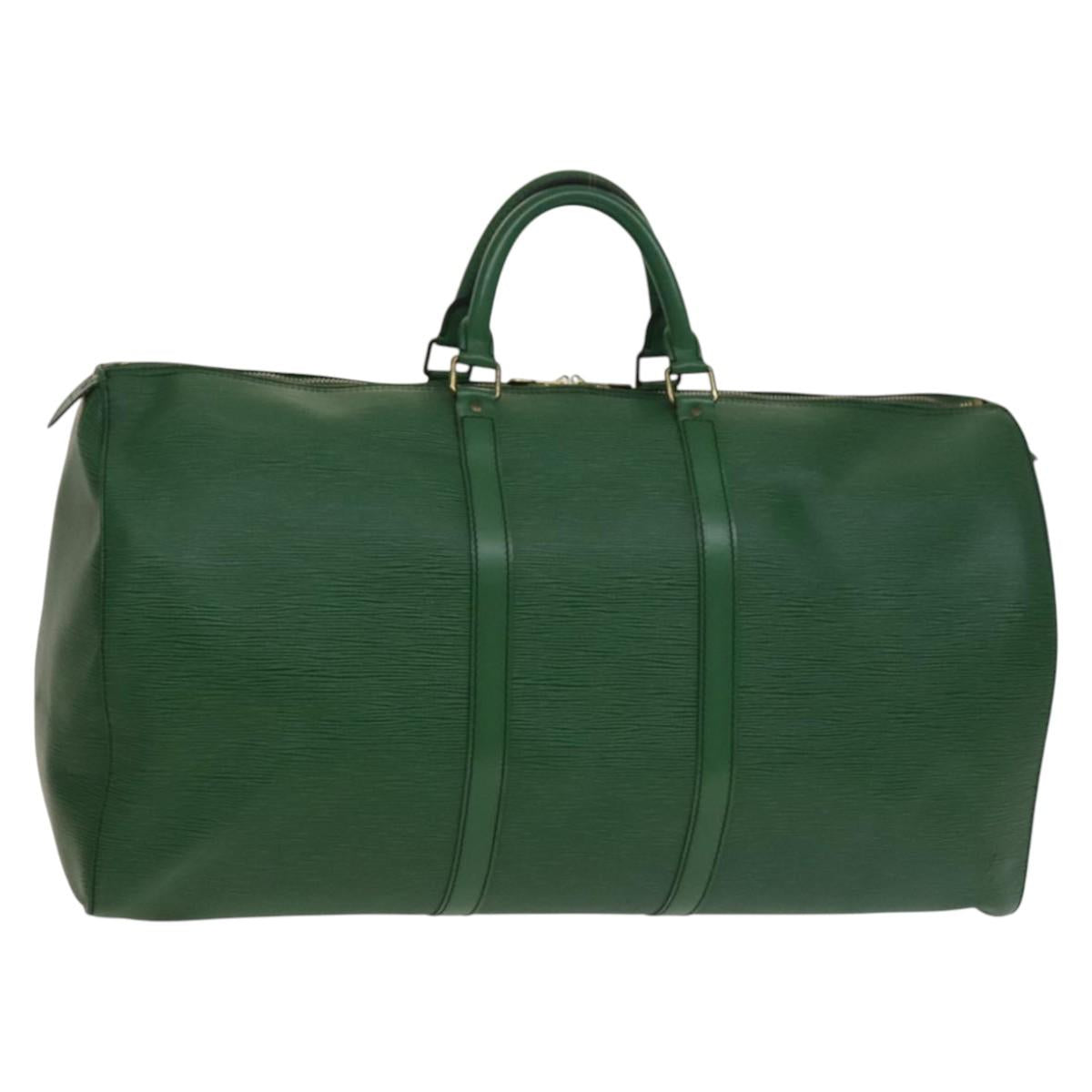 Louis Vuitton Keepall 55, Green, Leather, travel