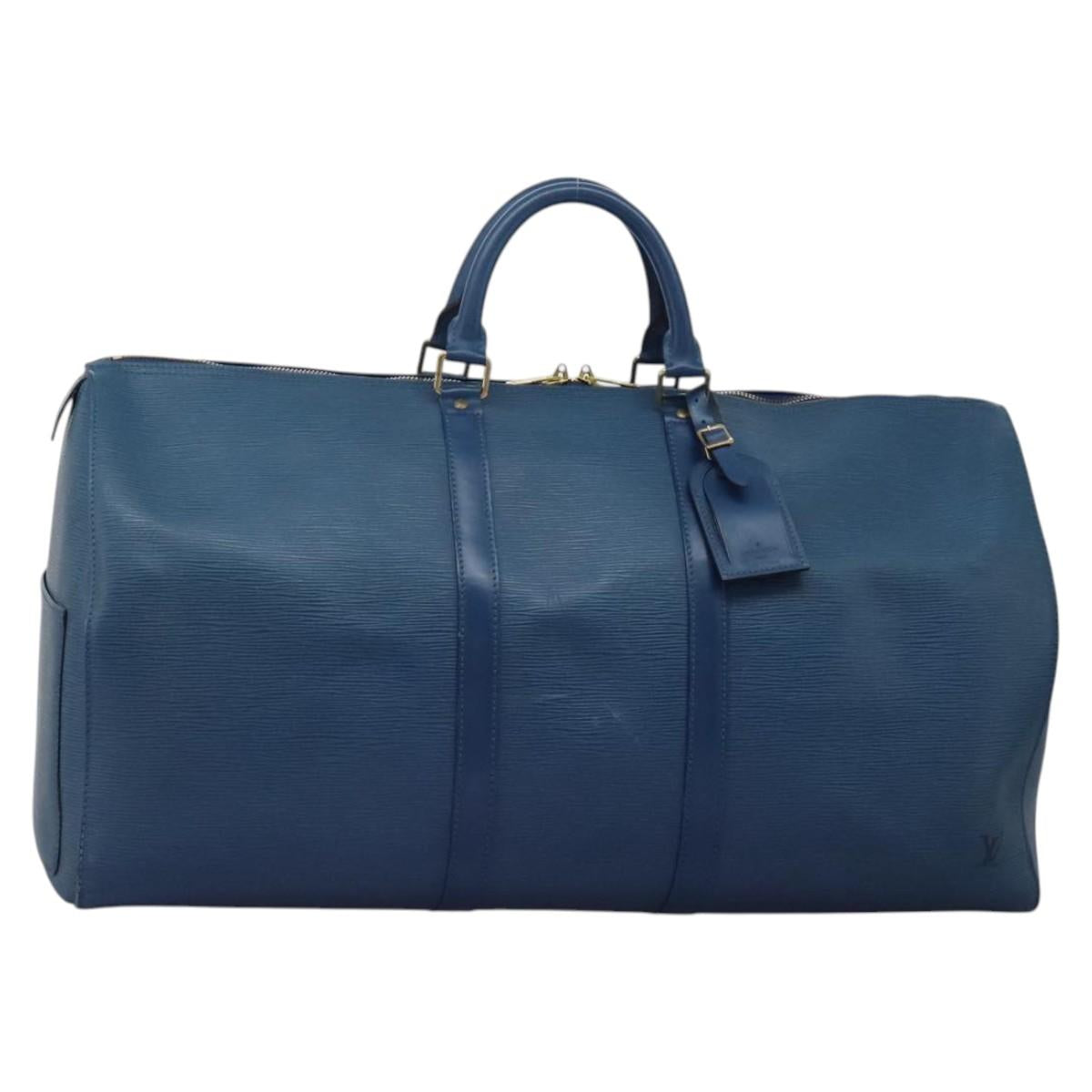 Louis Vuitton Keepall 55, Blue, Leather, travel