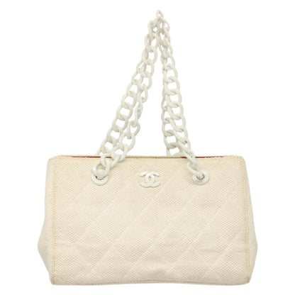 Chanel Logo CC, White, Canvas, shoulder