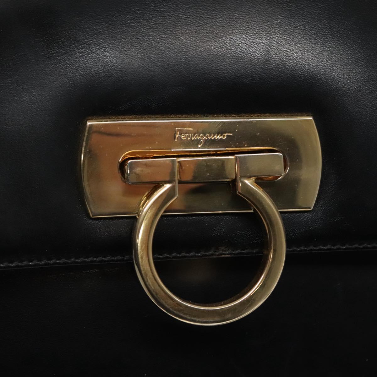 Salvatore Ferragamo Gancini, Black, Leather, handbag