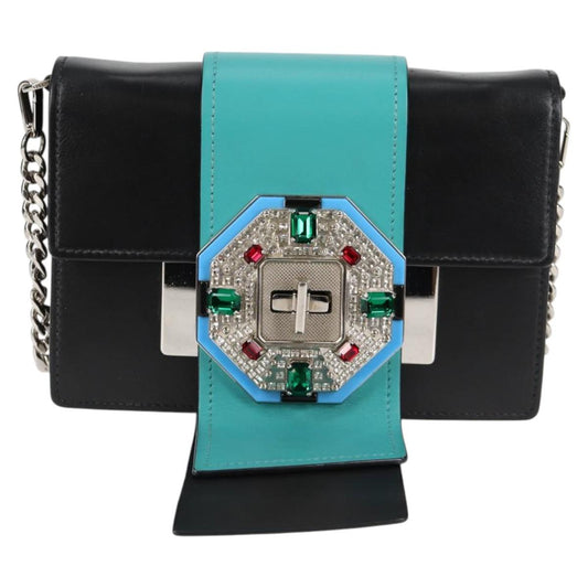 Prada Ribbon, Black, Leather, shoulder