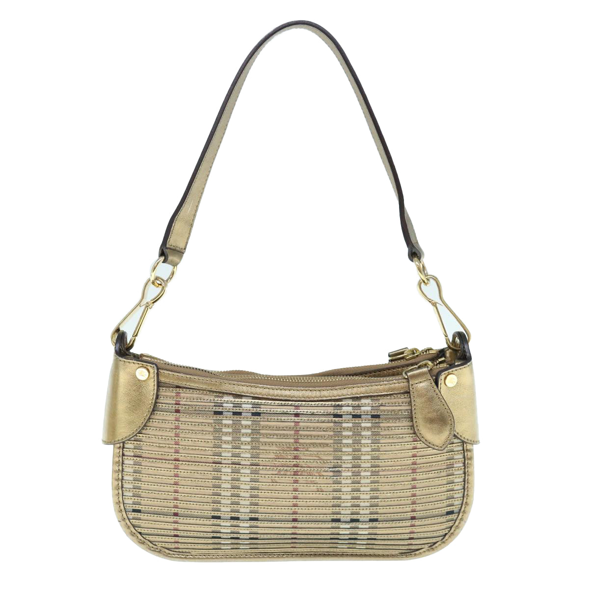 Burberry Lollard Shoulder Bag Haymarket Canvas with Leather, GOLD, LEATHER, Shoulder bag