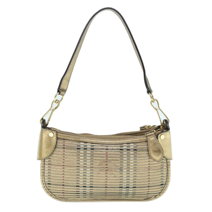 Burberry Lollard Shoulder Bag Haymarket Canvas with Leather, GOLD, LEATHER, Shoulder bag