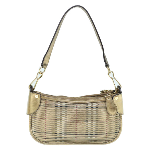 Burberry Lollard Shoulder Bag Haymarket Canvas with Leather, GOLD, LEATHER, Shoulder bag