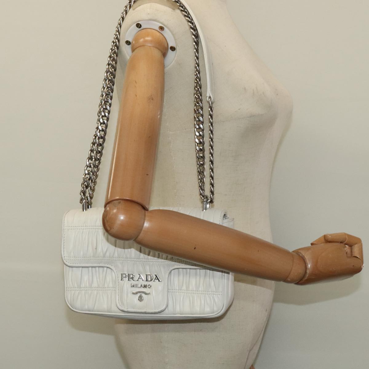 Prada Nappa gauffré, White, Leather, shoulder