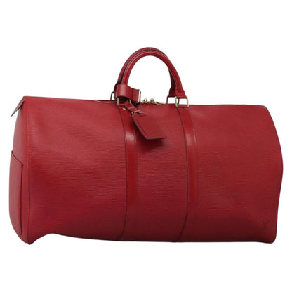 Louis Vuitton Keepall 55, Red, Leather, travel
