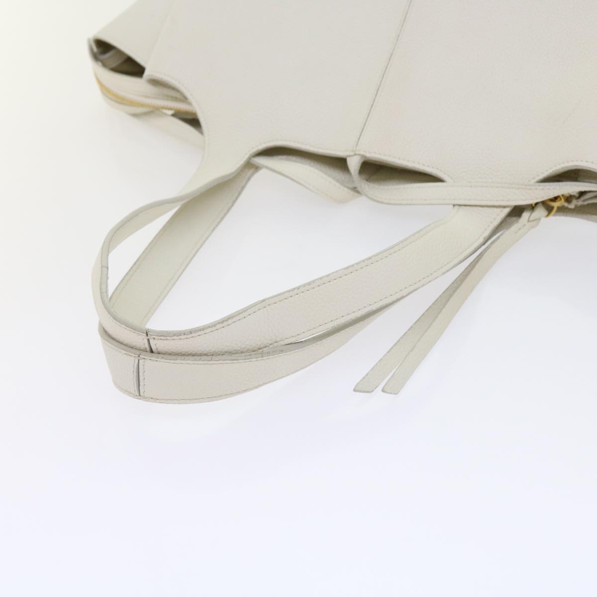 Celine Tri-Fold Shoulder Bag Grained Calfskin, WHITE, LEATHER, Shoulder bag