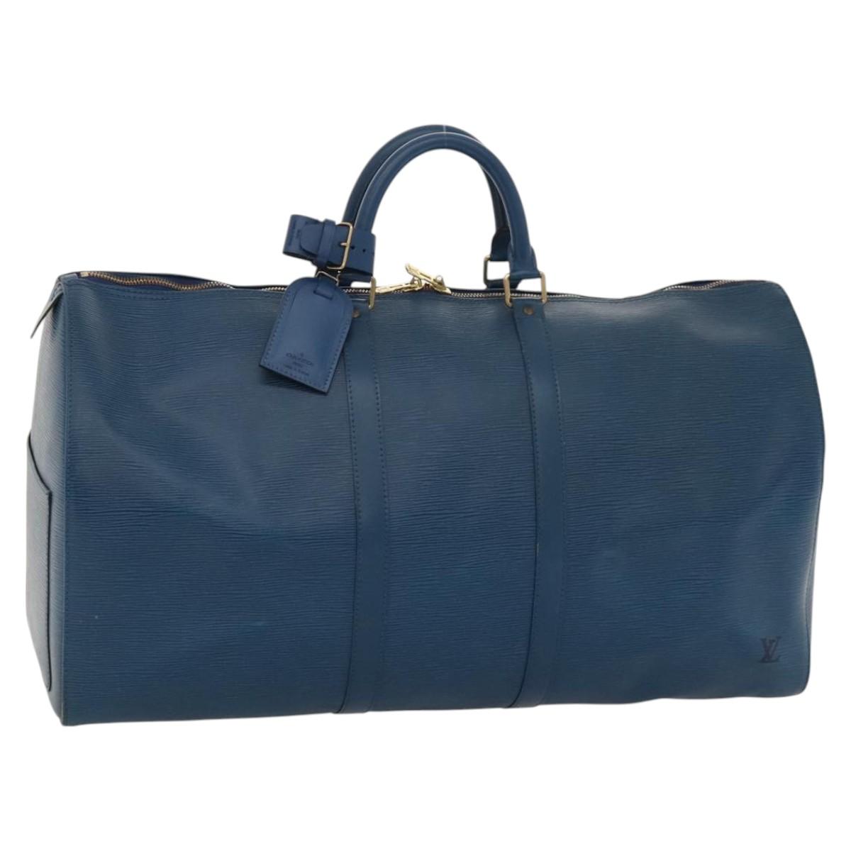 Louis Vuitton Keepall 55, Navy, Leather, travel