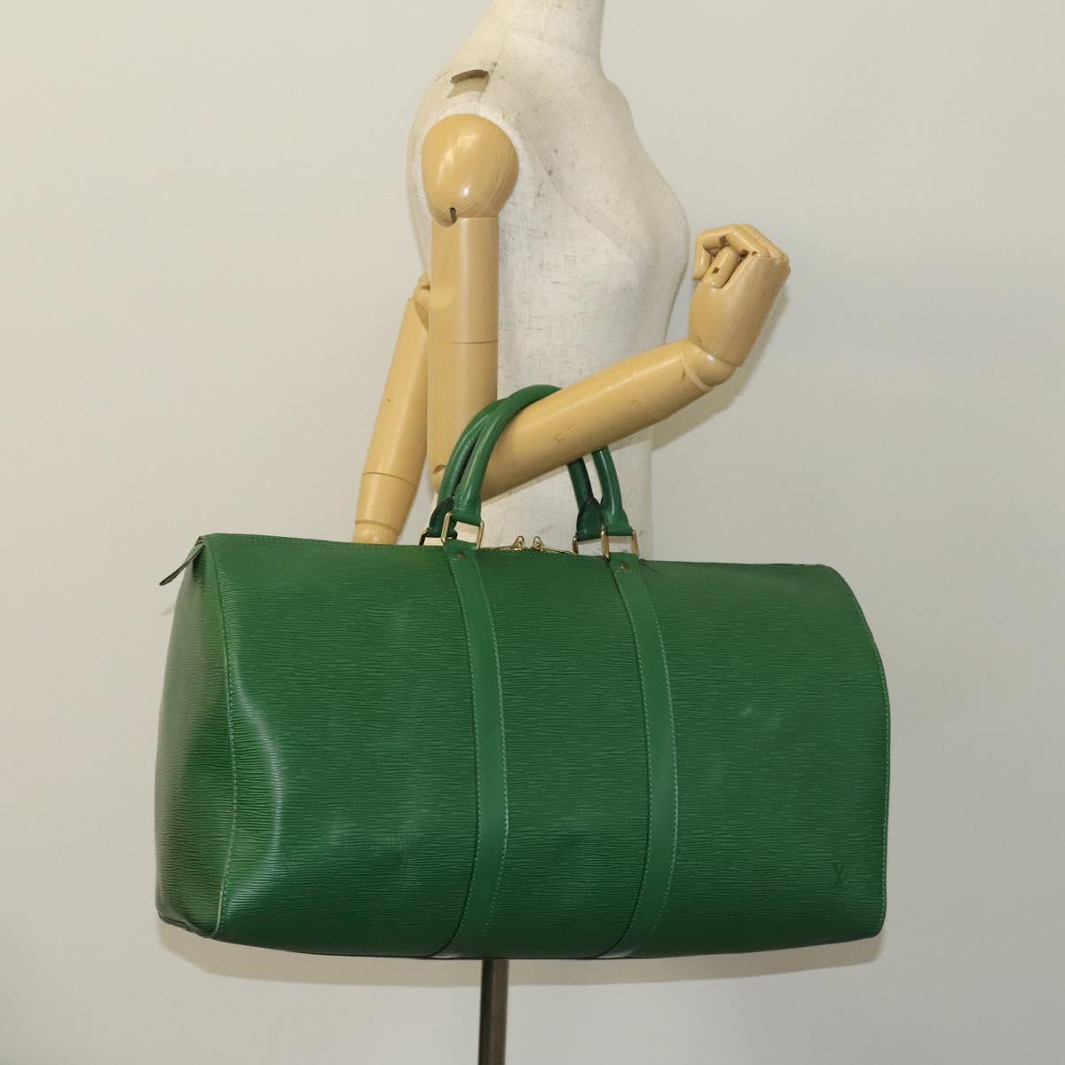 Louis Vuitton Keepall 50, Green, Leather, travel
