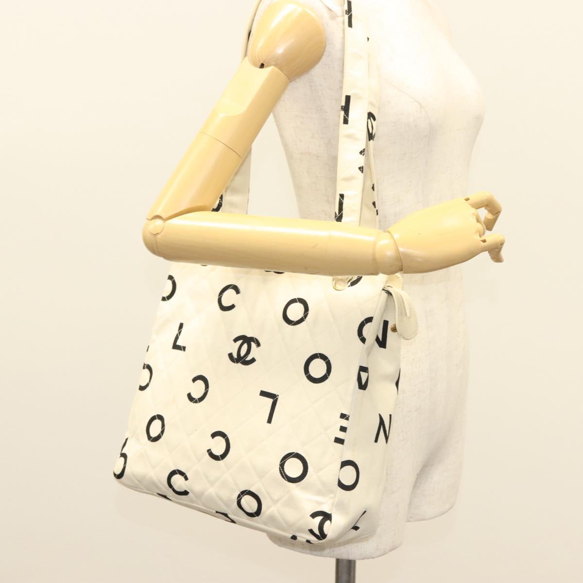 Chanel Cc, White, Canvas, tote
