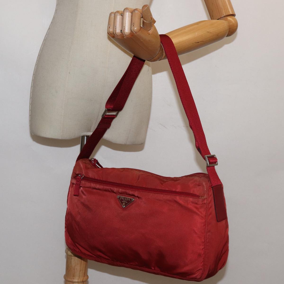 Prada Tessuto, Red, Canvas, shoulder
