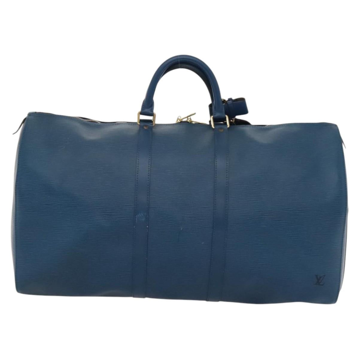 Louis Vuitton Keepall 55, Navy, Leather, travel