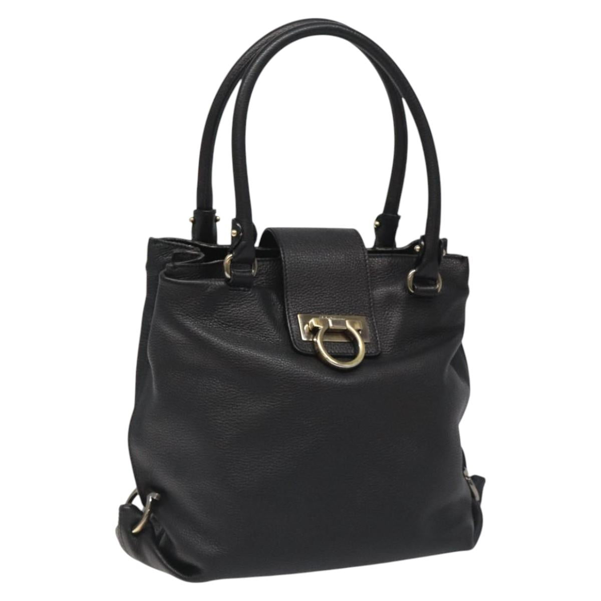 Salvatore Ferragamo Gancini, Black, Leather, handbag