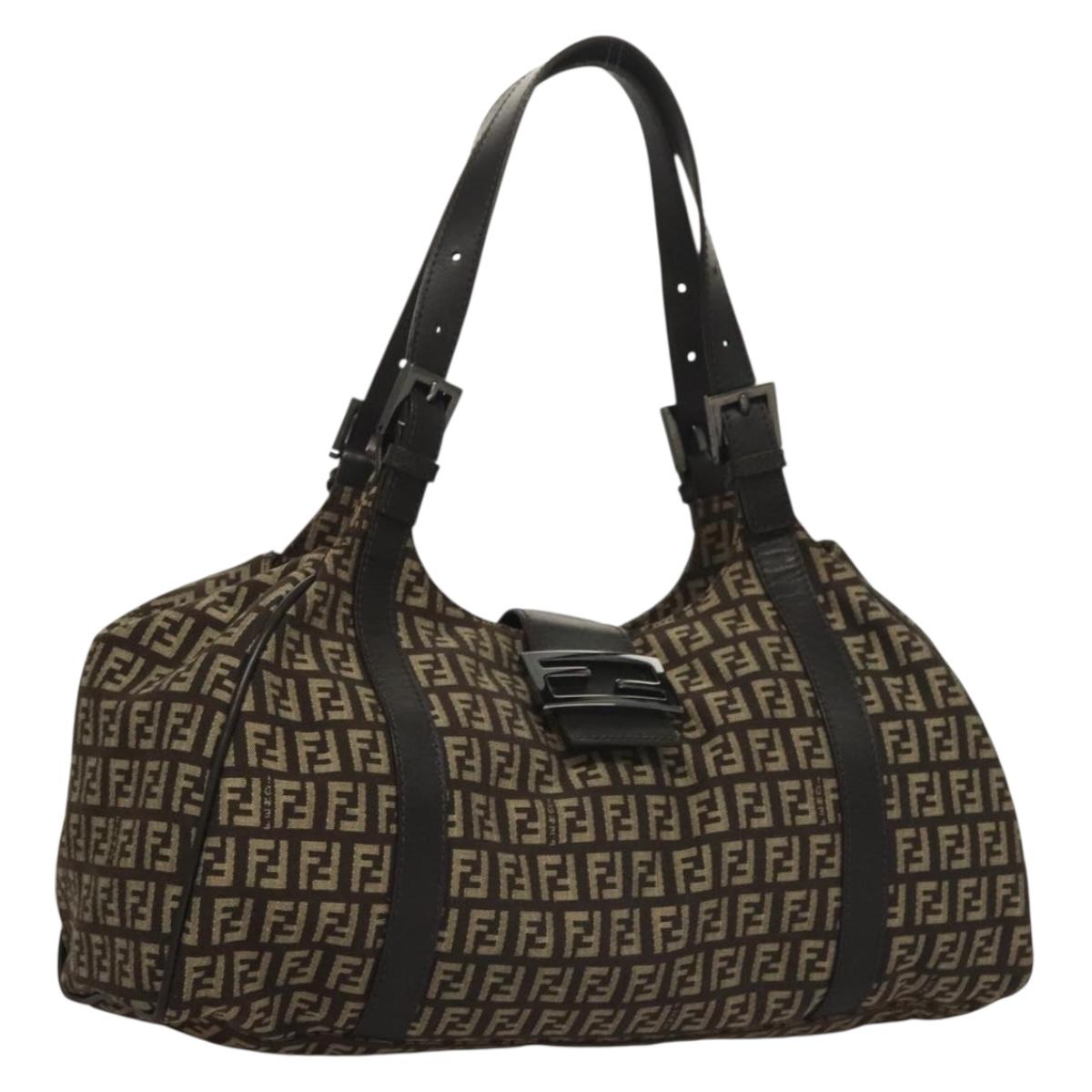 Fendi Zucchino, Brown, Canvas, shoulder