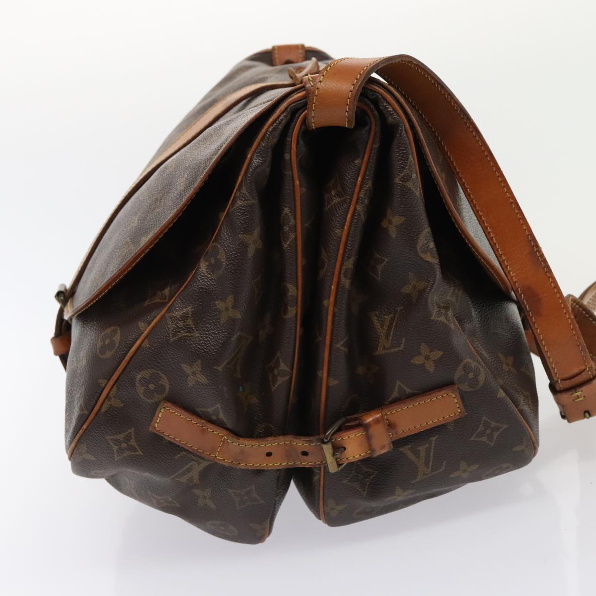 Louis Vuitton Saumur 35, Brown, Canvas, shoulder