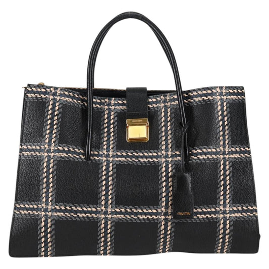 Miu Miu Madras, Black, Leather, tote