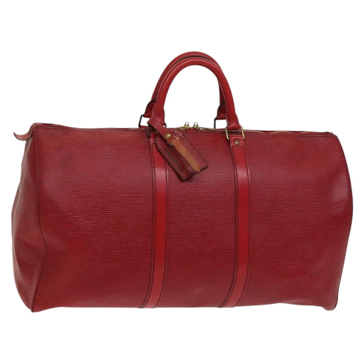 Louis Vuitton Keepall 50, Red, Leather, travel
