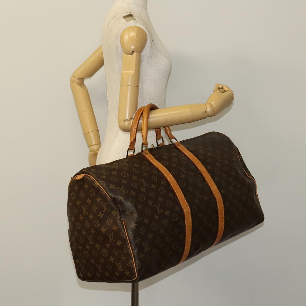 Louis Vuitton Keepall 55, Brown, "CANVAS, LEATHER", travel