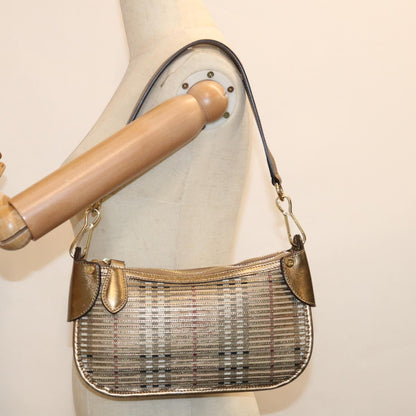 Burberry Lollard Shoulder Bag Haymarket Canvas with Leather, GOLD, LEATHER, Shoulder bag