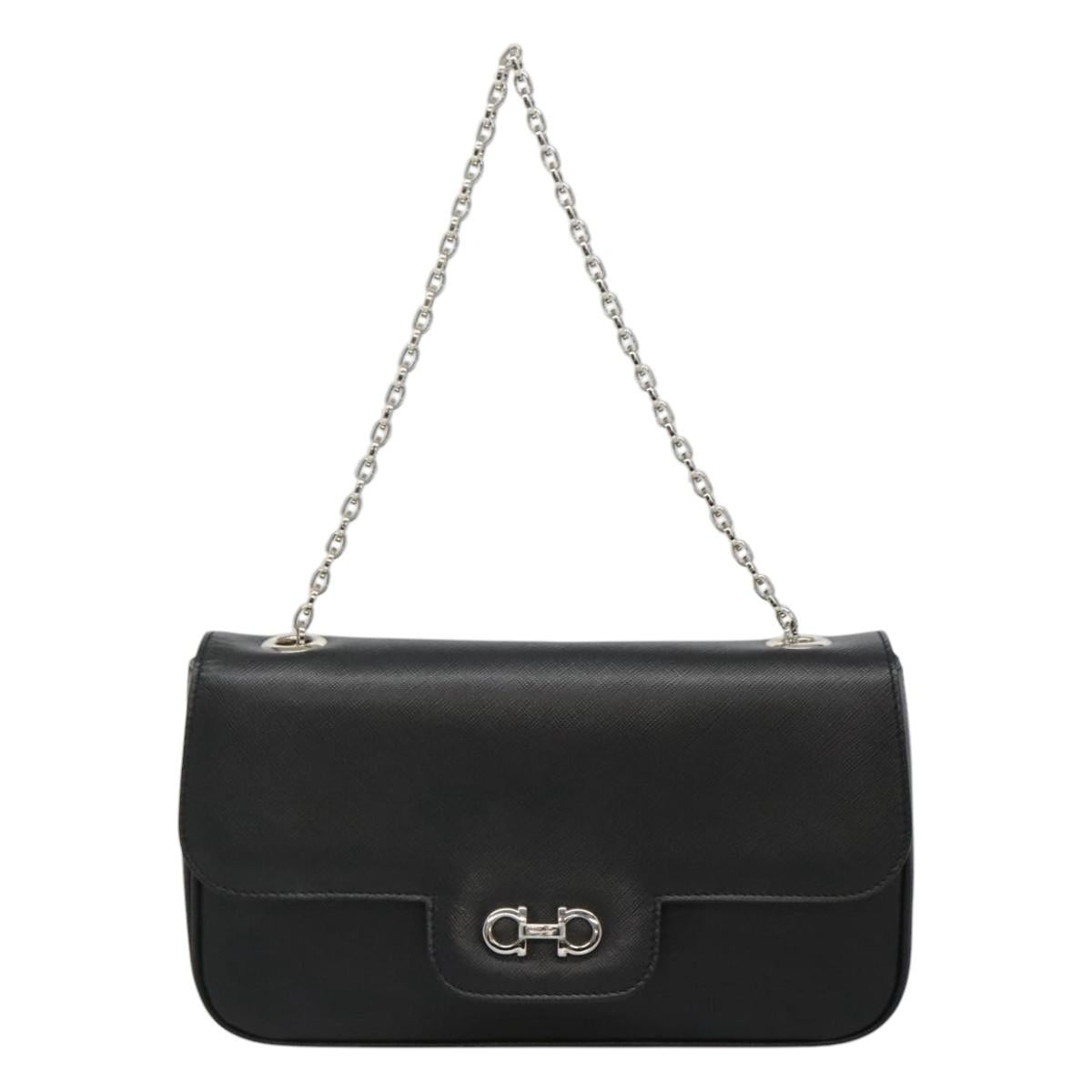 Salvatore Ferragamo Gancini, Black, Leather, shoulder