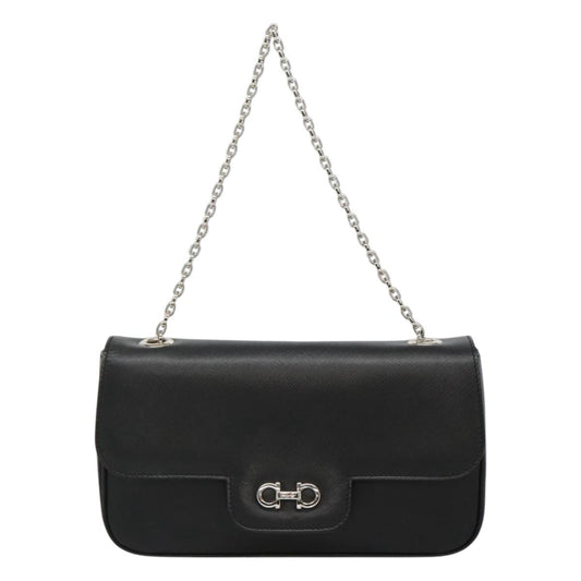 Salvatore Ferragamo Gancini, Black, Leather, shoulder