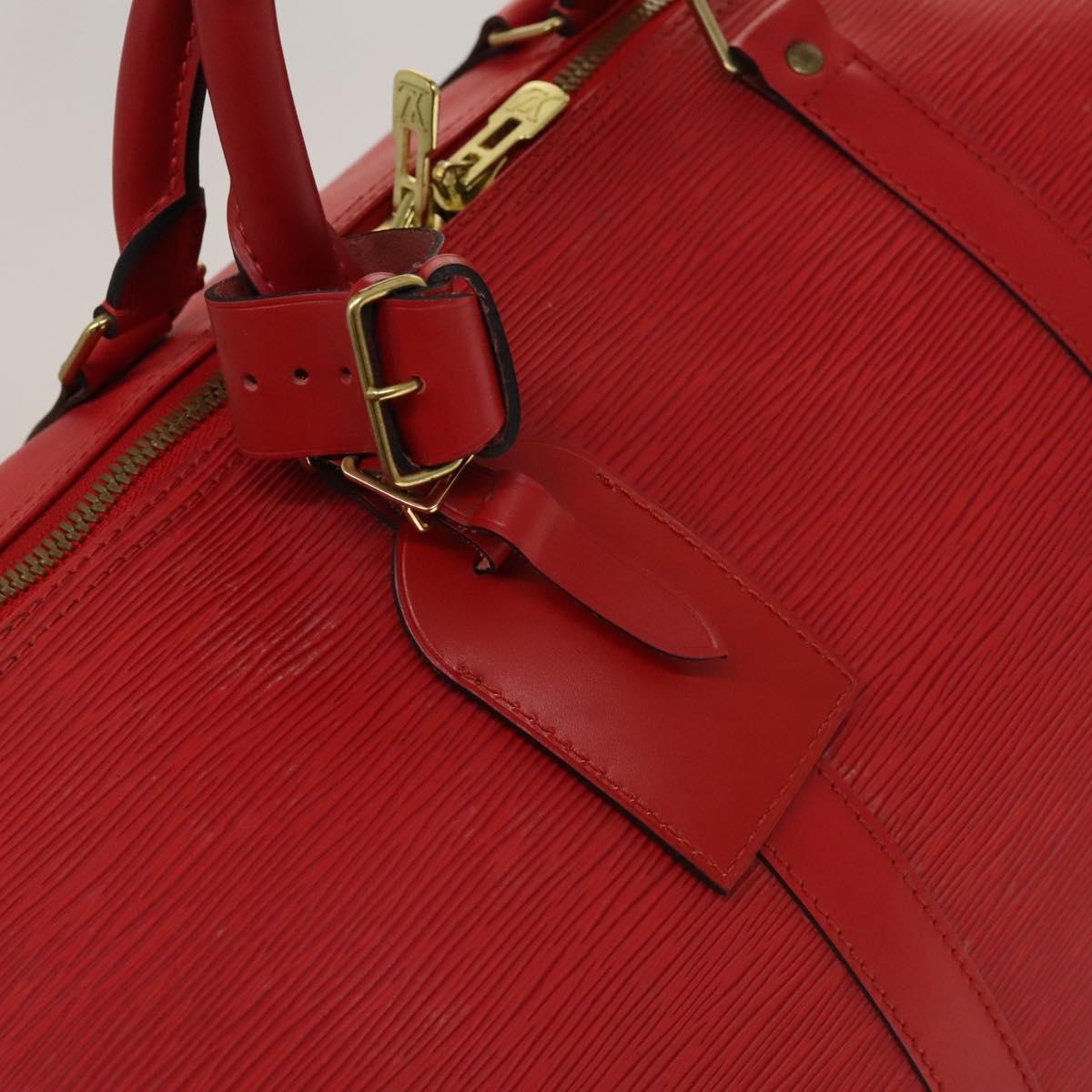 Louis Vuitton Keepall 55, Red, Leather, travel