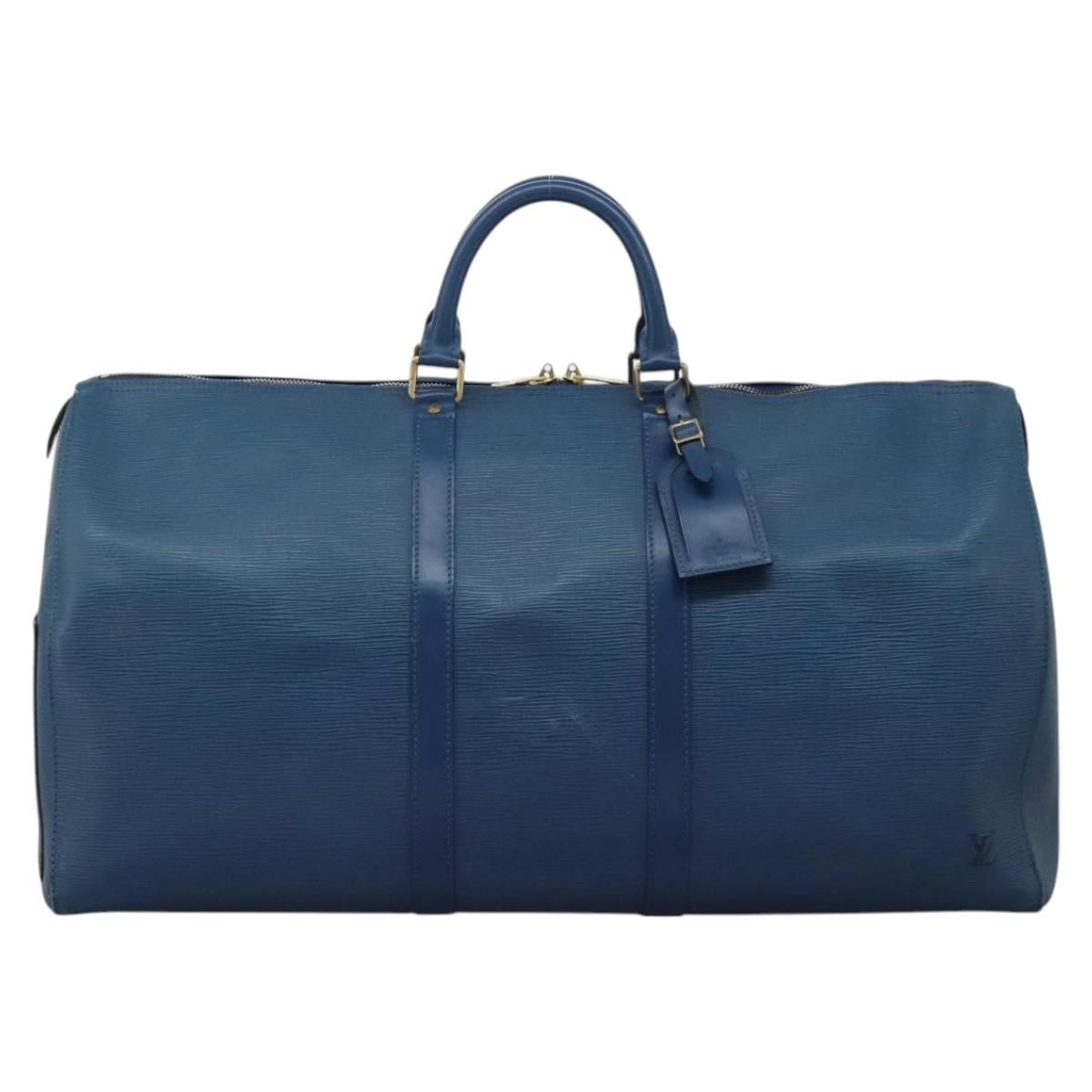 Louis Vuitton Keepall 55, Blue, Leather, travel