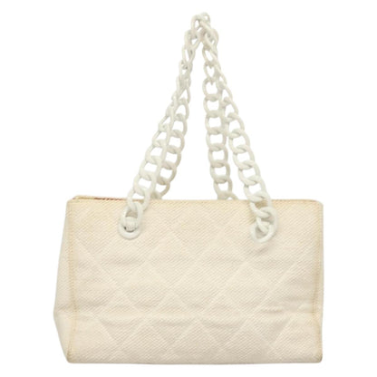 Chanel Logo CC, White, Canvas, shoulder