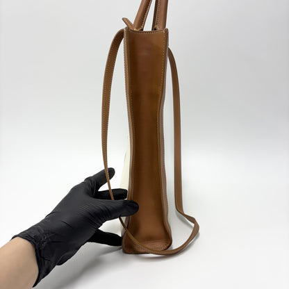 Celine Vertical Cabas Canvas with Leather, White, Canvas, Tote Bag