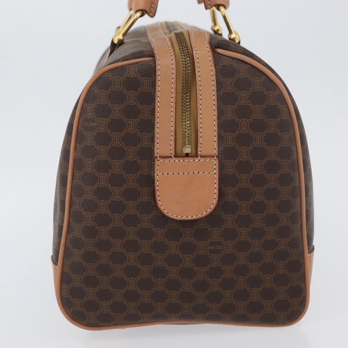 Celine Vintage Duffle Macadam Coated Canvas, Brown, PVC, Handbag
