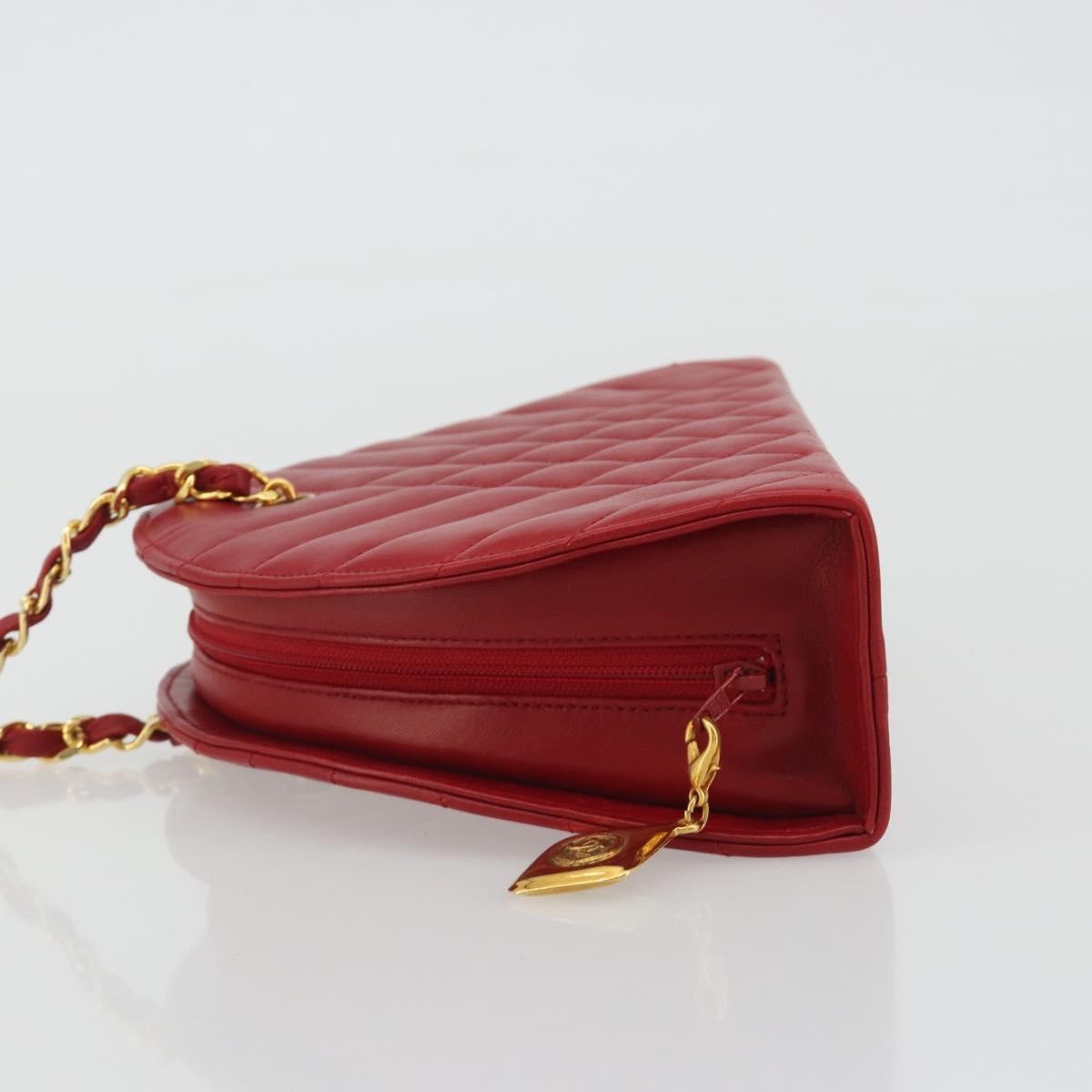 Chanel Vintage Chain Evening Mixed Quilt Lambskin, Red, Leather, Clutch