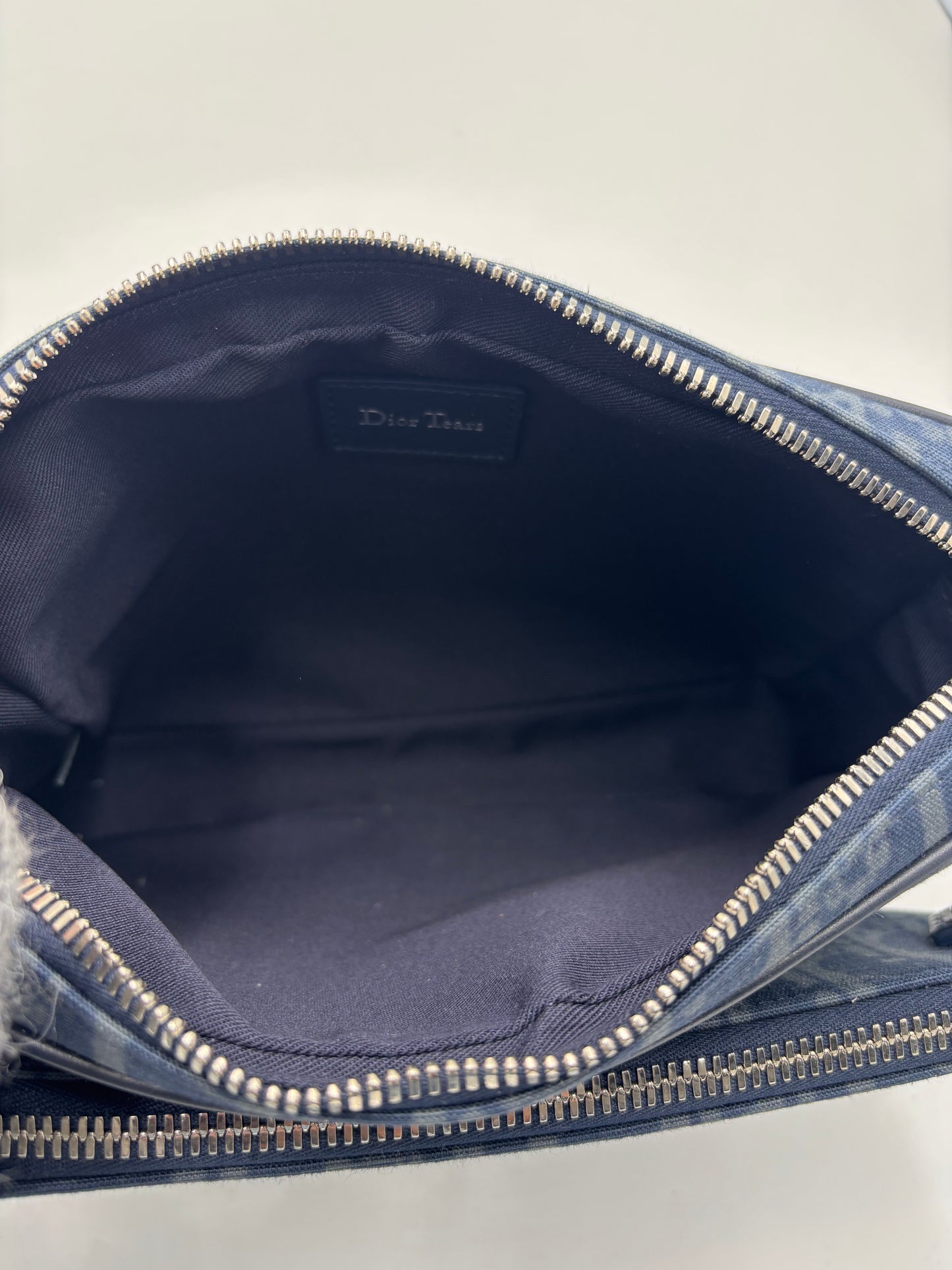 Christian Dior Saddle Tripple Pouch Oblique jacquard, Black, Denim, Crossbody Bag