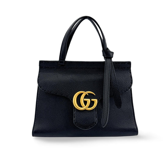 Gucci GG Marmont Top Handle Leather, Black, Leather, Handbag