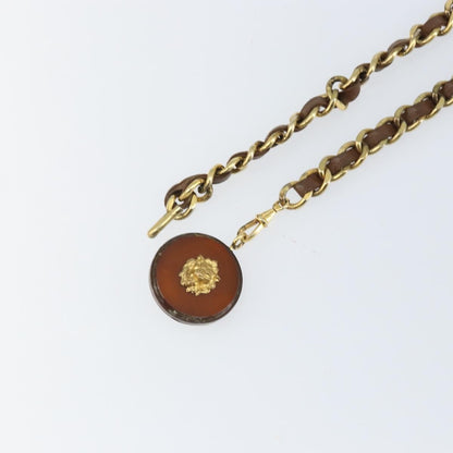 Chanel Vintage Logo Chain Belt Metal and Leather, Brown, Metal, Belt
