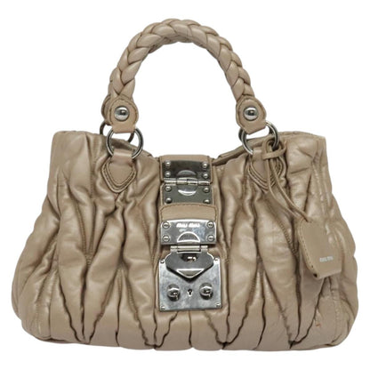 Miu Miu Coffer Convertible Satchel Matelasse Leather, BEIGE, LEATHER, Handbag