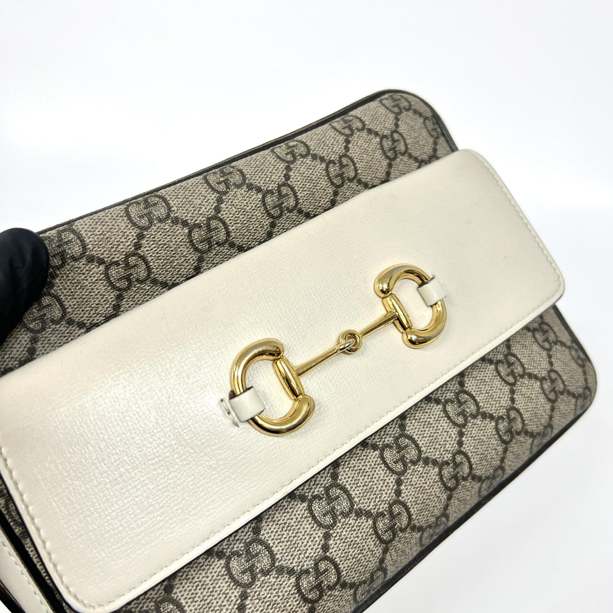 Gucci Horsebit 1955 Flap Pocket Camera GG Coated Canvas and Leather, Beige, Canvas, Handbag