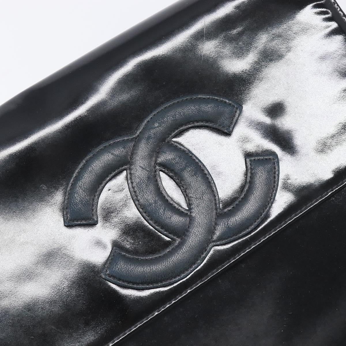Chanel Chain Handle Leather, Black, Patent Leather, Tote Bag
