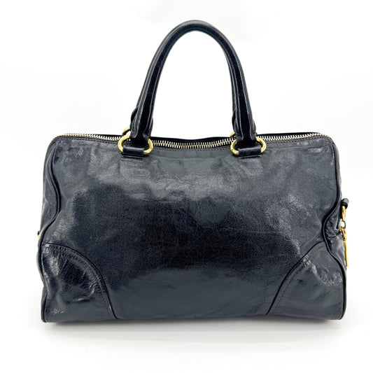 Prada Convertible Boston Vitello Shine, Black, Leather, Handbag