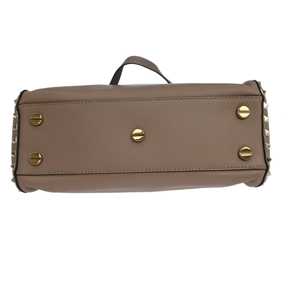 Valentino Garavani Rockstud Top Handle Leather, Beige, Leather, Handbag