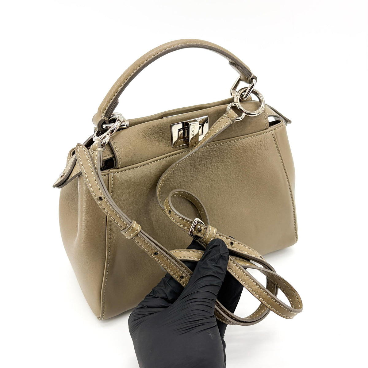 Fendi Peekaboo Soft Leather, Beige, Leather, Handbag