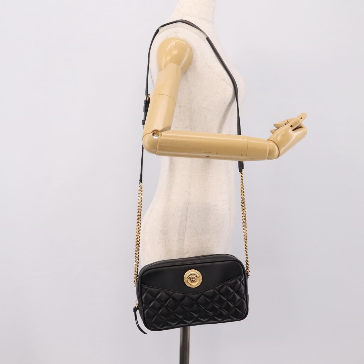 Versace Medusa Icon Front Slip Pocket Camera Quilted Leather, Black, Leather, Handbag