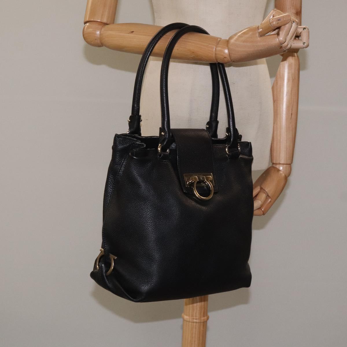 Salvatore Ferragamo Gancini, Black, Leather, handbag