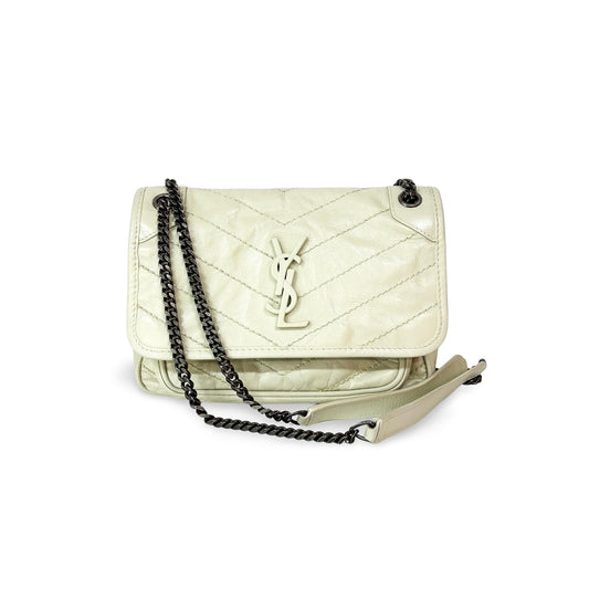 Saint Laurent Niki Flap Shoulder Bag Leather, White, Leather, Shoulder Bag