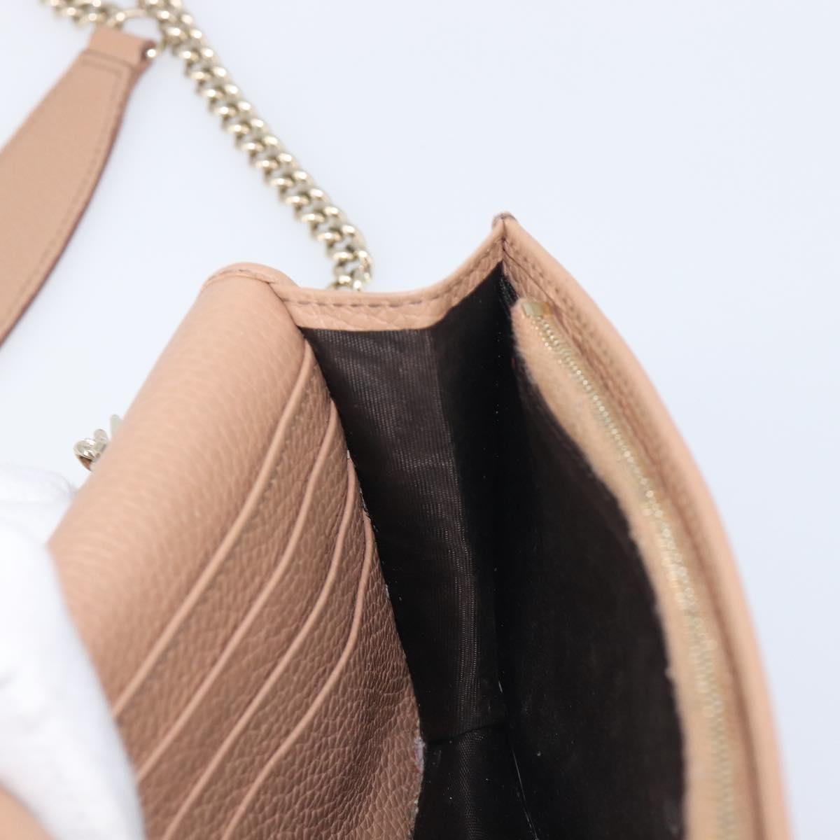 Gucci Soho Wallet on Chain Leather, Beige, Leather, Shoulder Bag