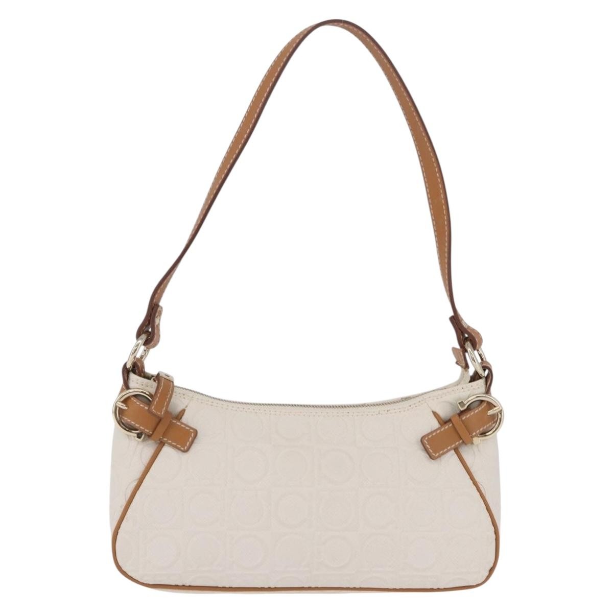 Salvatore Ferragamo Gancini Canvas and Leather, White, Canvas, Clutch