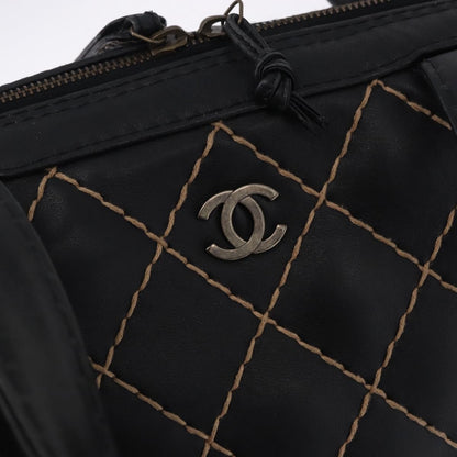 Chanel Surpique Zip Around Satchel Quilted Leather, Black, Leather, Handbag