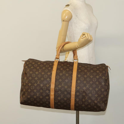 Louis Vuitton Keepall 55, Brown, Canvas, travel