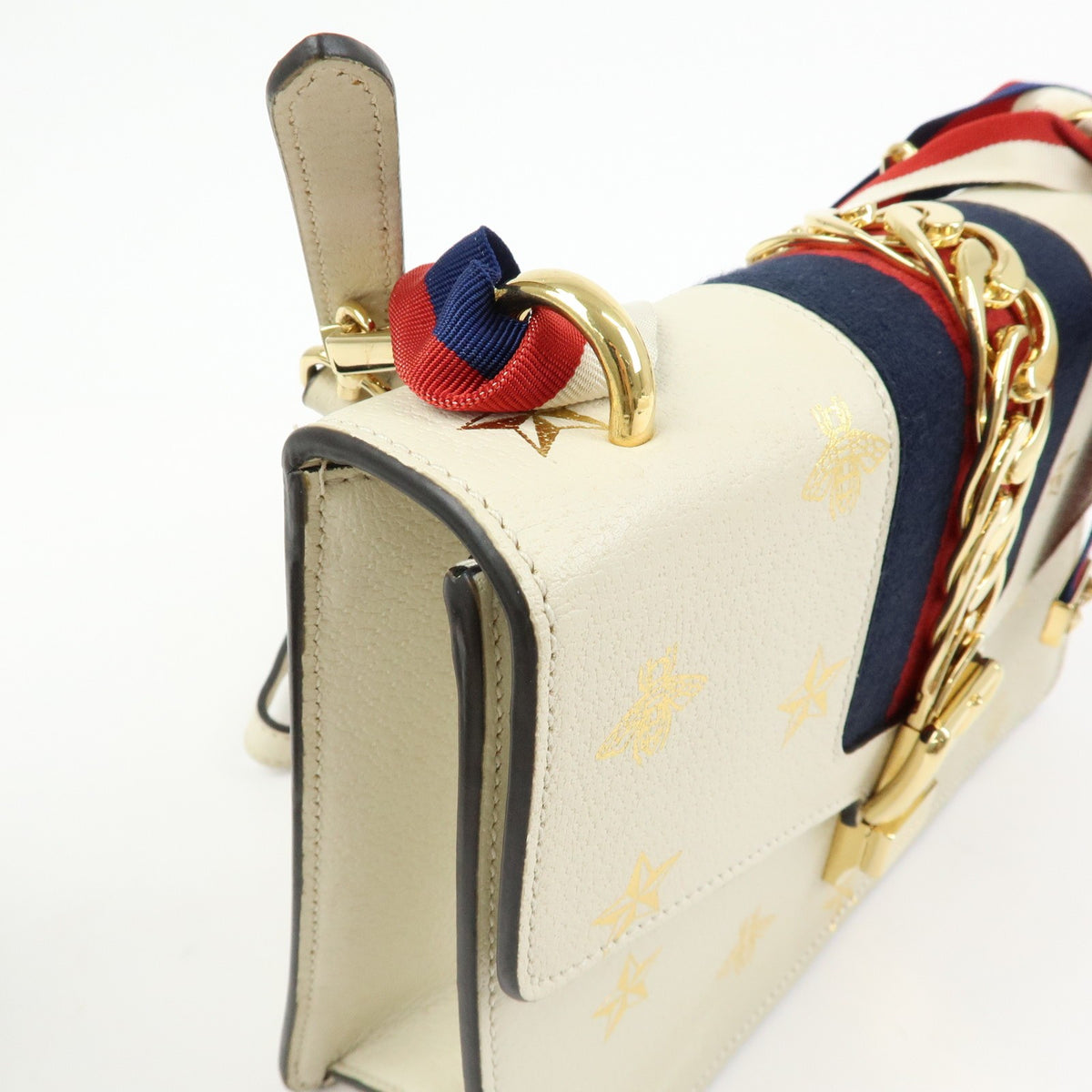Gucci Sylvie Printed Leather, Beige, Leather, Shoulder Bag