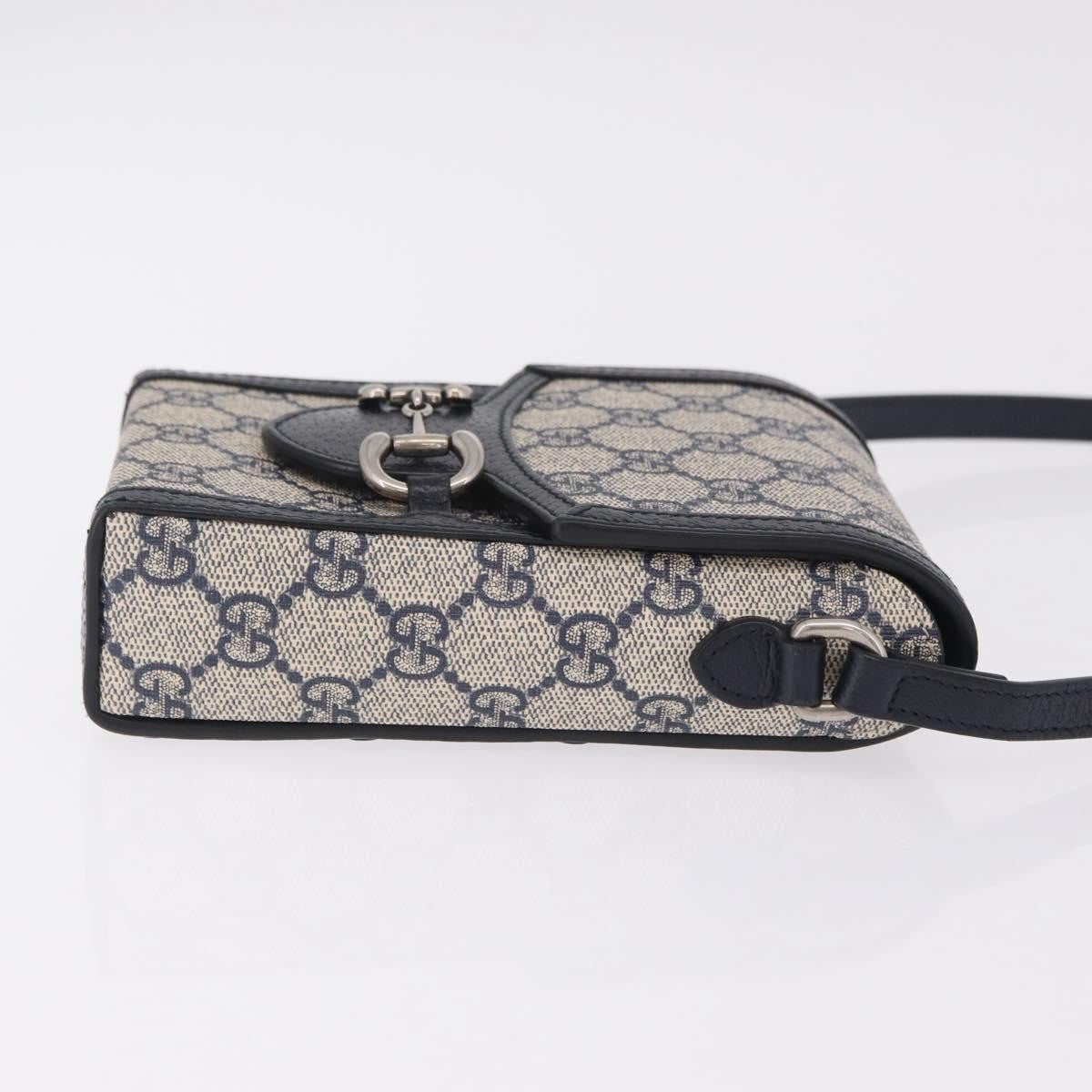 Gucci Horsebit 1955 GG Coated Canvas with Leather, Navy, Canvas, Crossbody Bag